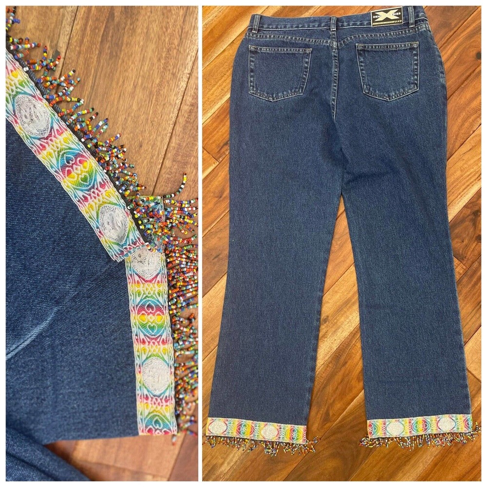 y2k vintage crop jeans beaded hem juniors sz 11
